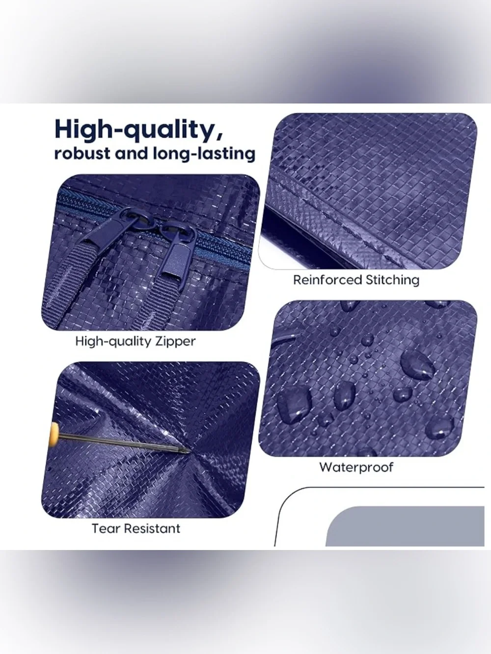 4 Pack 93L Extra Large Moving Storage Bags Heavy Duty Waterproof Zipper Totes